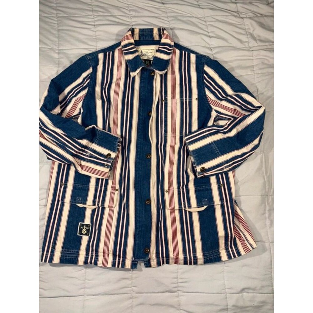 Vintage 1990s Ralph Lauren Jeans Co. Striped Denim Chore Jacket Sz XXL
